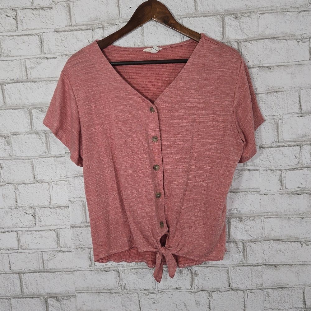 Weatherproof Pink Short Sleeve Tie-Front Top